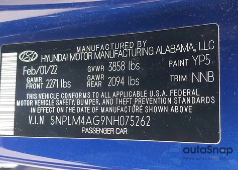 2022 Hyundai Elantra Sel z USA, uszkodzony, nr VIN 5NPLM4AG9NH075262